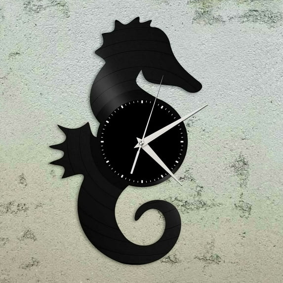 Amblelife SeaHorse Vinyl Wall Clock Decorative Unique Gift Men Women Home Room Decoration Vintage Design Office Bar Room Home Decor