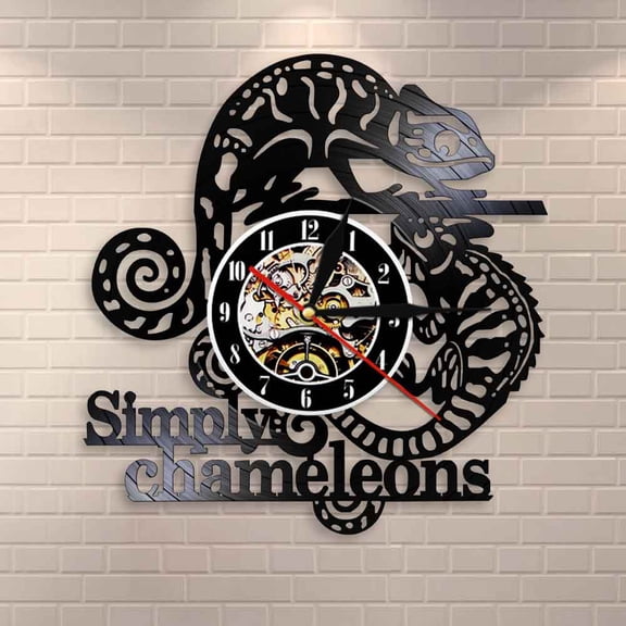 Amblelife Simply Chameleons Wall Art Wall Decor Modern Wall Clock Reptile Gift Gecko Vinyl Record Clock Lizard Decorative AnimaL Clock