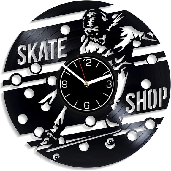 Amblelife Skate Shop Vinyl Record Wall Clock Personalized Clock Wall Art Skate Clock Skate Wall Clock Modern Personalized Gift Skate Vinyl Clock Custom Order Skate Home Decoration 12 inch Wall Clock