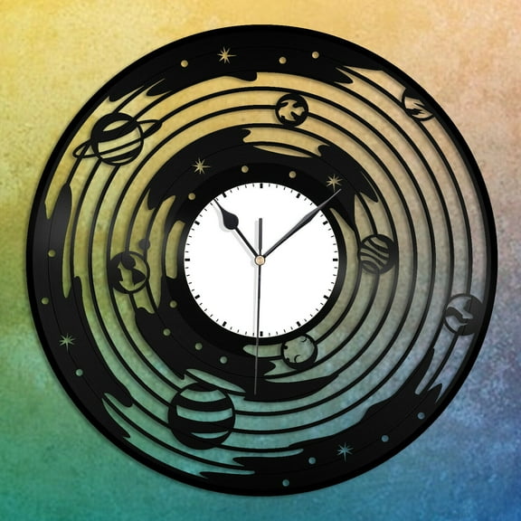 Amblelife Solar System Vinyl Wall Clock Souvenir Unique Gift for Friends Home Decoration Vintage Design Office Bar Room Home Decor