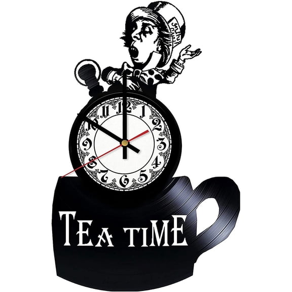Amblelife Tea Time Vintage Black Vinyl Record Wall Clock Wall Art 3D Modern Design Office Bar Room Home Decor Gift