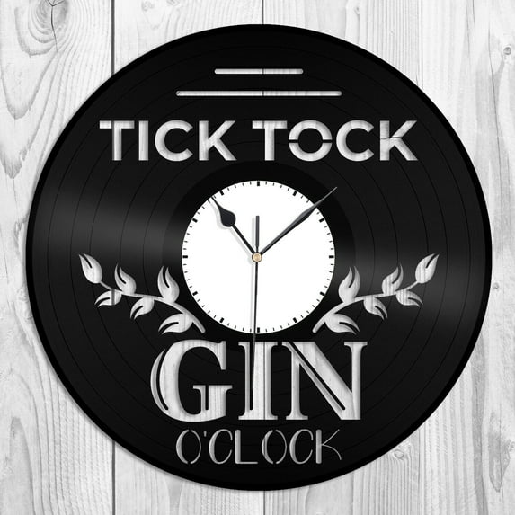 Amblelife Tic Toc Gin O'clock Vinyl Wall Clock Souvenir Gift Home Living Room Decoration Vintage Design Office Bar Room Home Decor