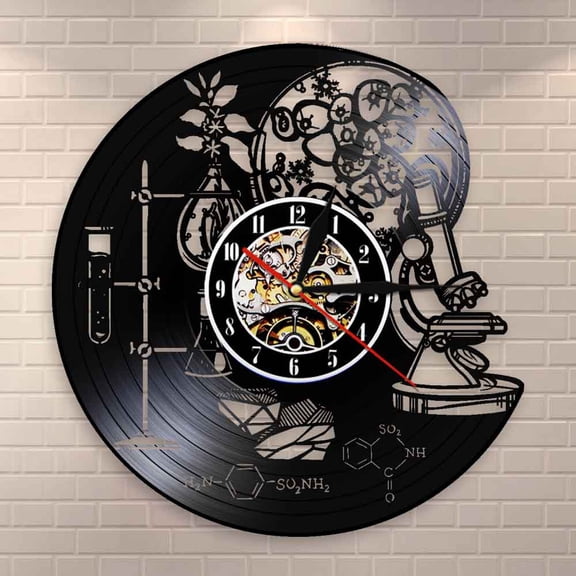 Amblelife Tools of Science Chemistry Lab Wall Decor Vinyl Record Wall Clock Biology Science Dopamine Molecule Vintage Clock Scientist Gift