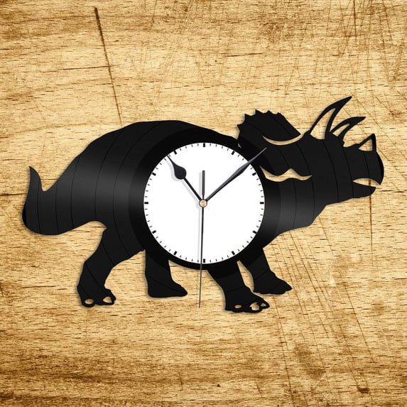 Amblelife Triceratops Vinyl Wall Clock Unique Gift for Animal Lovers Kids Room Decoration Vintage Design Office Bar Room Home Decor
