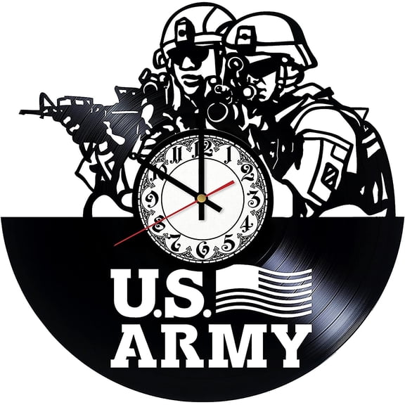 Amblelife USA Army Vintage Black Vinyl Record Wall Clock Wall Art 3D Modern Design Office Bar Room Home Decor Gift