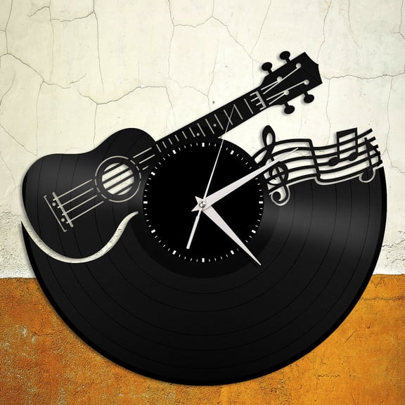 Amblelife Ukulele Vinyl Wall Clock Unique Gift for Music Lovers Home Vintage Decoration Vintage Design Office Bar Room Home Decor