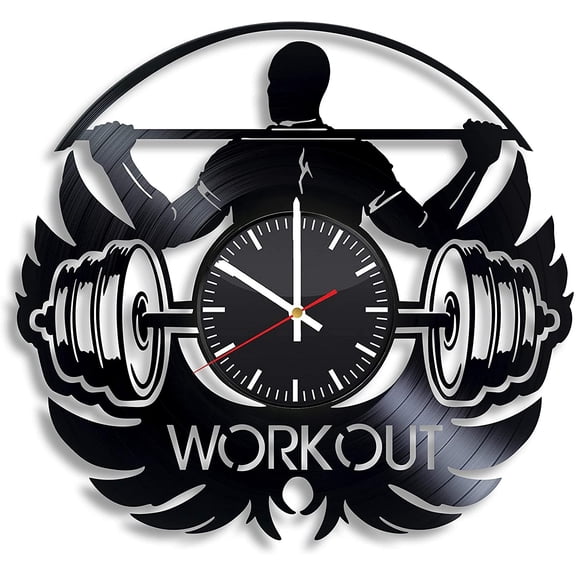 Amblelife Workout Sport Gym Yoga Vinyl Wall Clock, Vinyl Record Handmade Art Decor for Home Room Kitchen, Vintage Original Gift for Any Occasion, Party Supplies Decoration