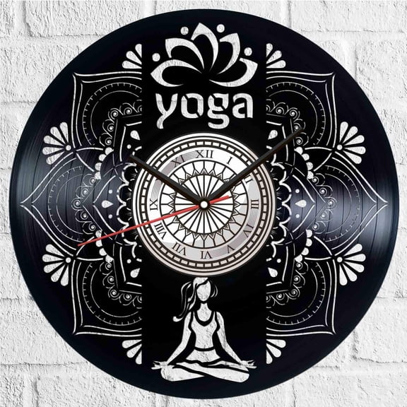 Amblelife Yoga Vinyl Record Wall Clock Retro style Wall clock Silent Home Decor Unique Art Special Home Accessories Creative Personality Gift