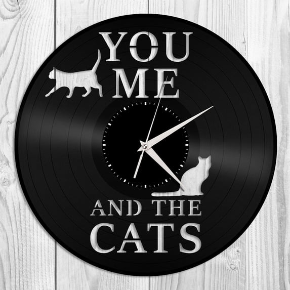 Amblelife You and Me and the Cats Vinyl Wall Clock Unique Gift for Friends Home Decoration Vintage Design Office Bar Room Home Decor