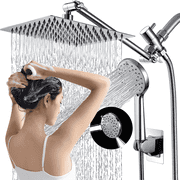 10" Rain Shower Head, Handheld Spray Combo 5 Settings Adjustable High Pressure Dual Showerhead Silver Chrome