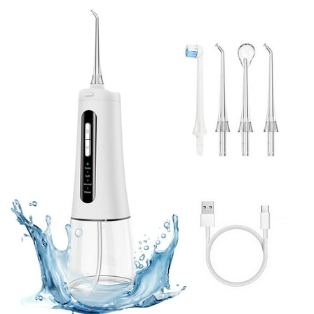 AMBLER Cordless Water Flosser for Teeth,4 Modes 4 Jet Tips Rechargeable Dental Oral Irrigator for Home and Travel (White)