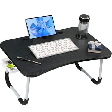 Foldable Lap Desk, 23.6 Inch Portable Wood Laptop Desk for Bed Sofa Reading Writing Eating Watching, Black