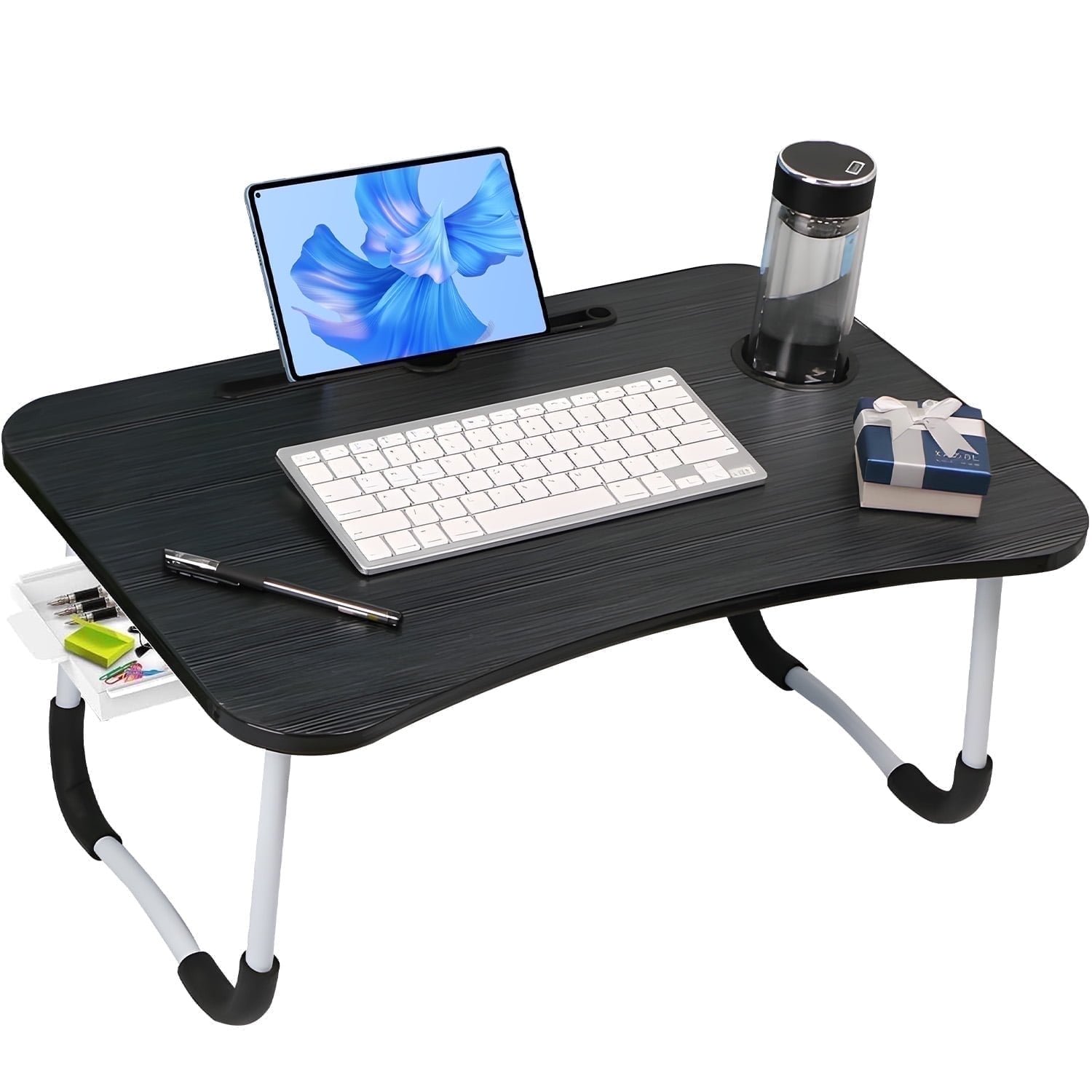 The Coupon deal of  Foldable Lap Desk, 23.6 Inch Portable Wood Laptop Desk for Bed Sofa Reading Writing Eating Watching, Black