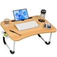 thumbnail image 1 of Foldable Lap Desk, 23.6 Inch Portable Wood Laptop Desk for Bed Sofa Reading Writing Eating Watching, Walnut, 1 of 6
