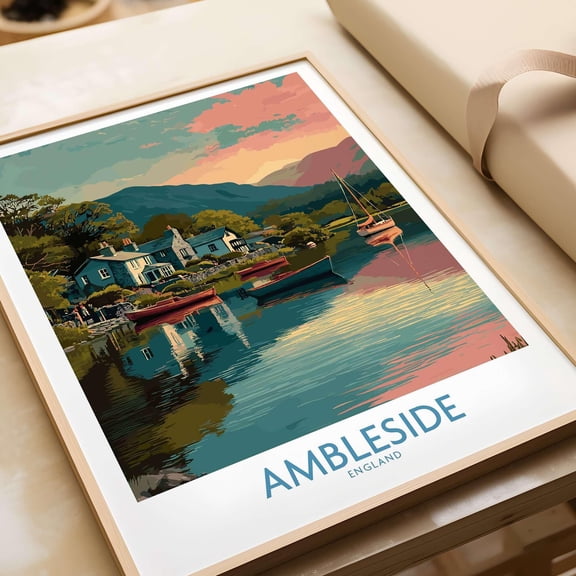 Ambleside Lake Windermere Boats Art Print England Poster