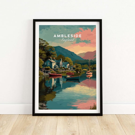 Ambleside Sunset Lake District View Print Romantic English Home Decor