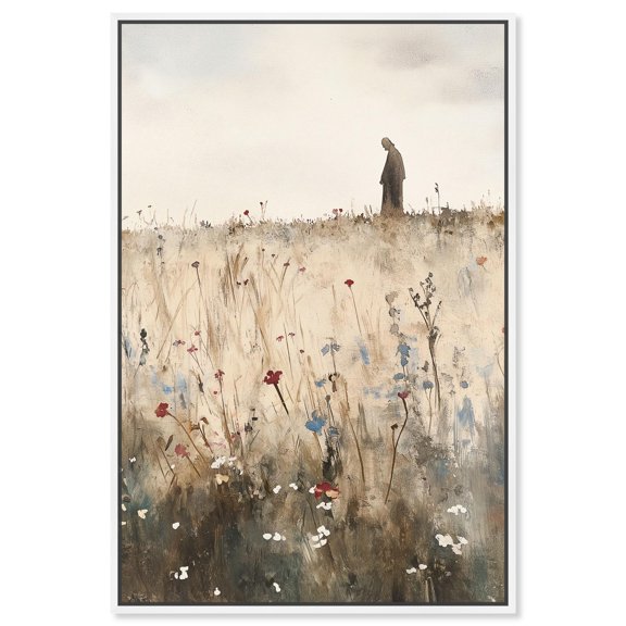 Ambling Monk Canvas Religious Art Print by Art Remedy, White Frame, 36 x 54