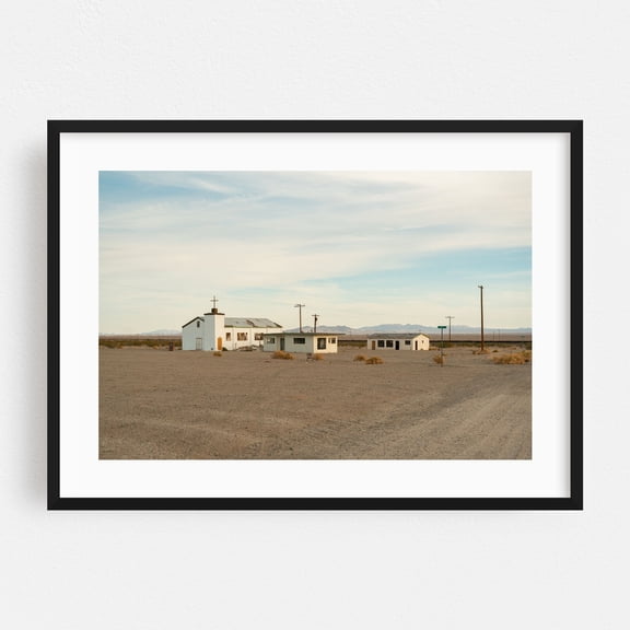 Amboy Ghost Town - Amboy California Photography Desert Abandoned Rural Church Landscape Minimalist Vintage Black Framed Wall Art Print 5 x 7 inches