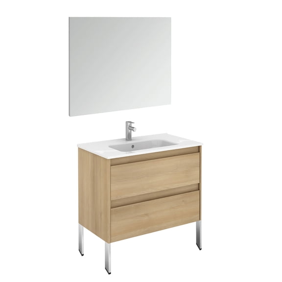 Ambra 80F Pack 1 Nordic Oak Free Standing Complete Vanity Unit with Mirror