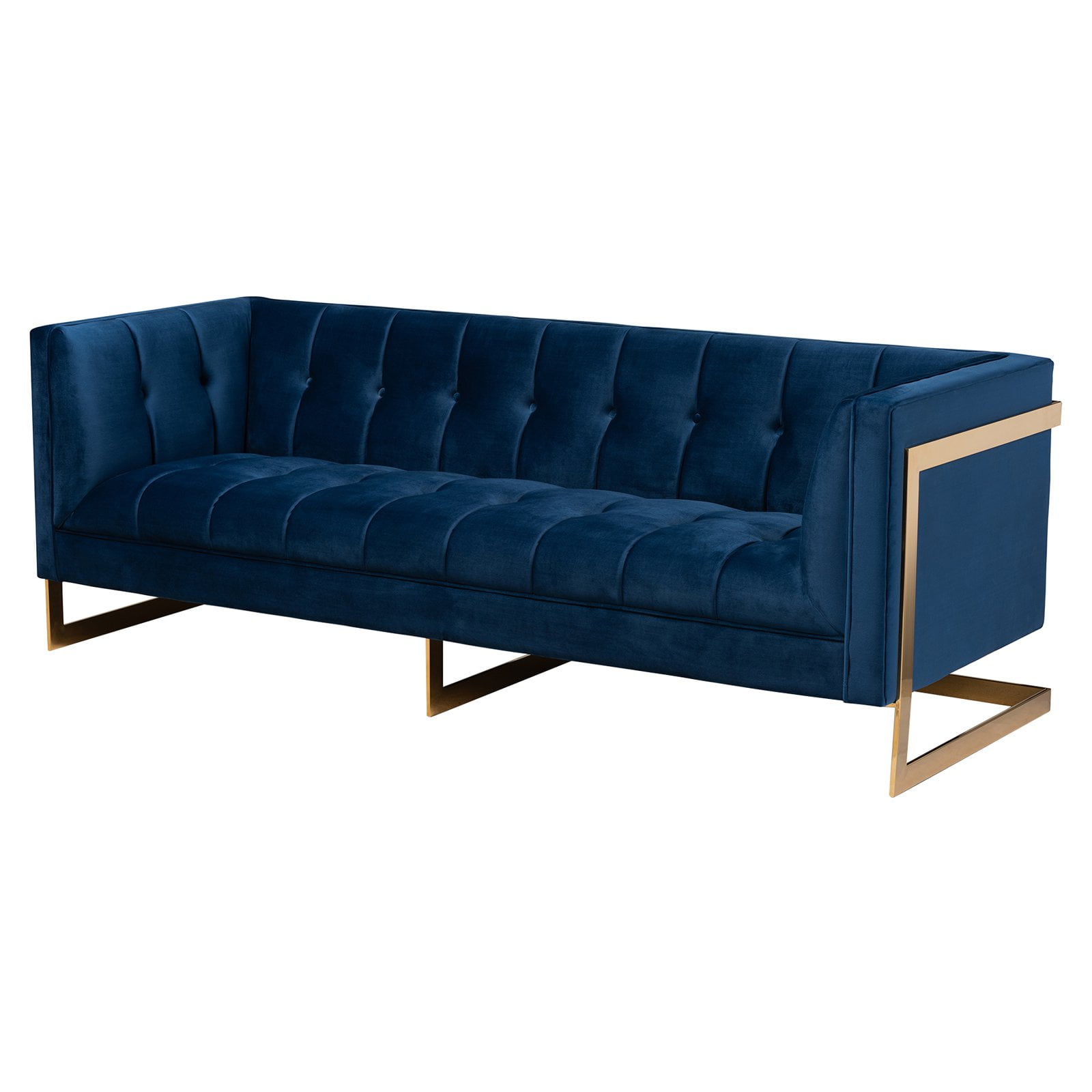 Blue velvet sofa with gold legs deals