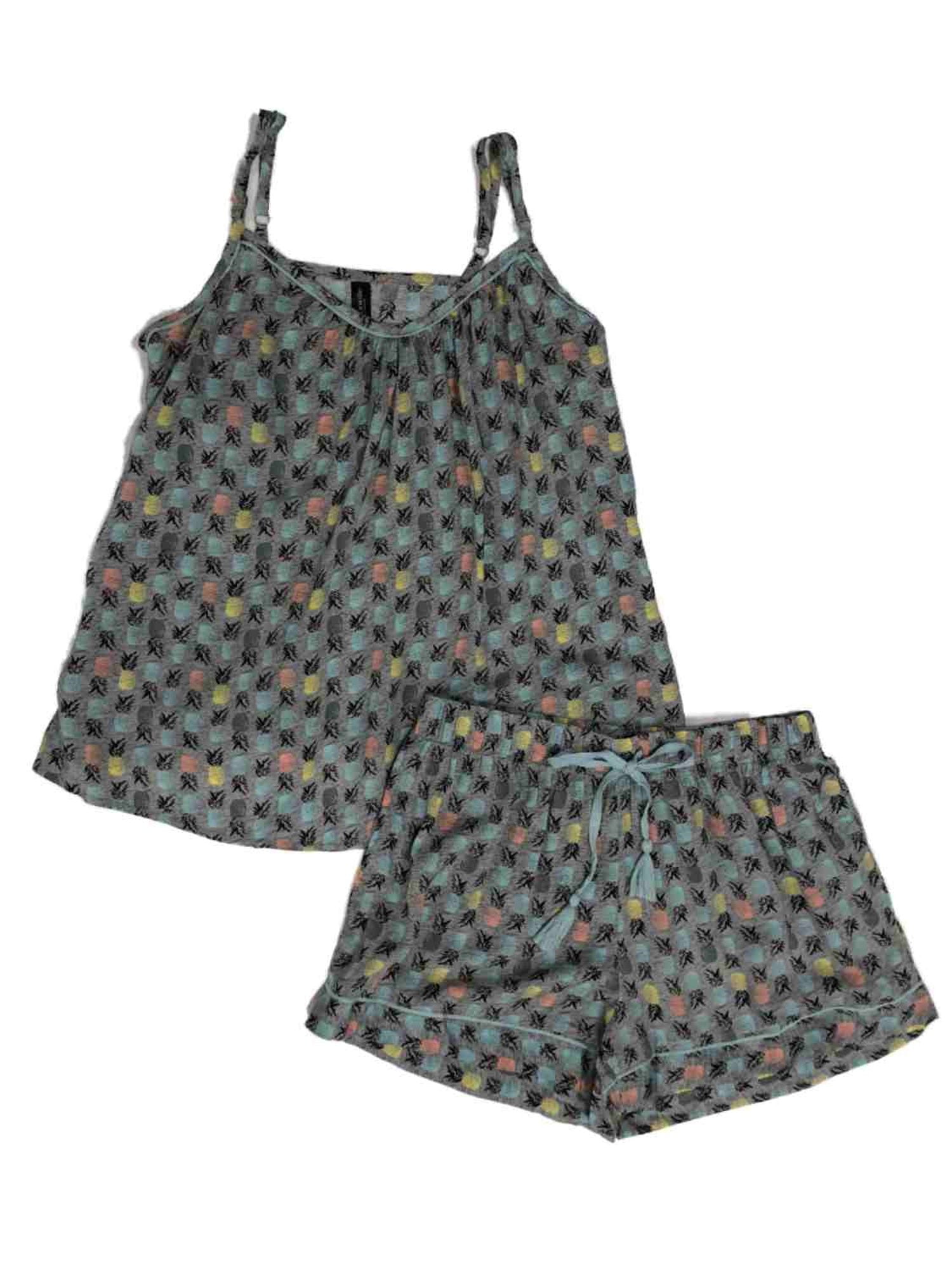 Ambrielle Womens Lightweight Gray Pineapple Pajamas Tank Top & Shorts Set  Small