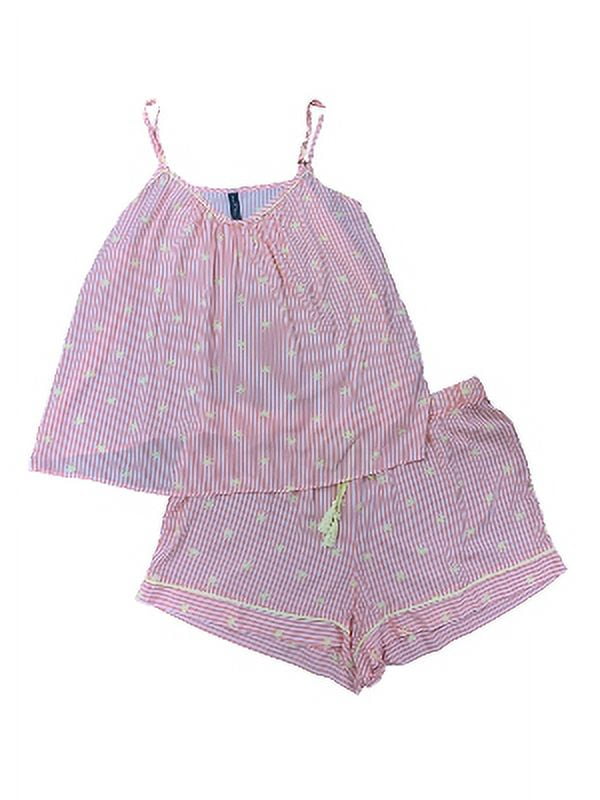 Ambrielle Womens Lightweight Pink Palm Stripe Pajamas Tank Top