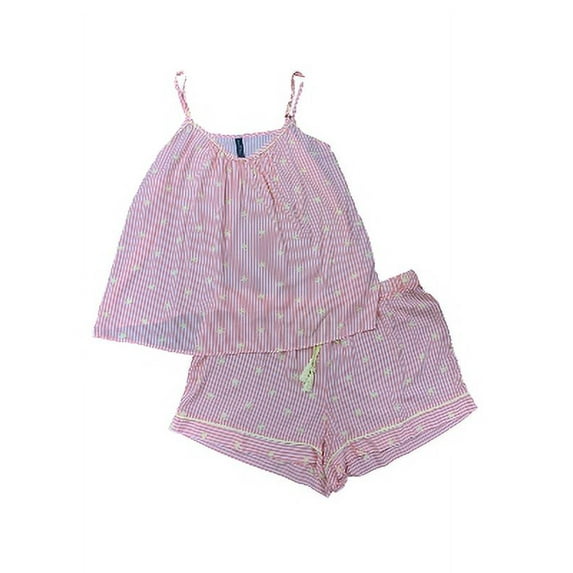 Ambrielle Womens Lightweight Pink Palm Stripe Pajamas Tank Top & Shorts Set XL