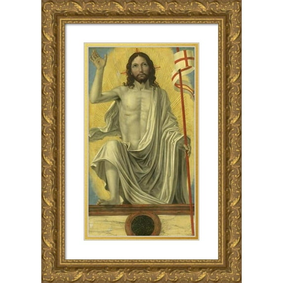 Ambrogio Bergognone 9x14 Gold Ornate Wood Frame and Double Matted Museum Art Print Titled - Christ Risen from the Tomb (C. 1490)