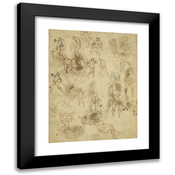 Ambrogio Figino 15x18 Black Modern Framed Museum Art Print Titled - Studies of Figures (Verso) (C. 1586)