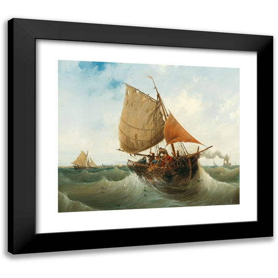 Ambroise-Louis Garneray 17x15 Black Modern Framed Museum Art Print Titled - Fishing by the Coast