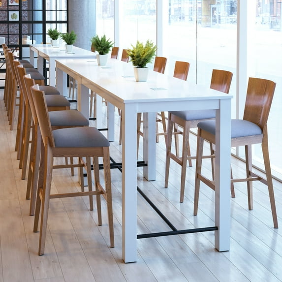 Ambrose Barstool Walnut & Dark Gray Barstool, Scandinavian Style, Cozy polyester linen fabric, Rubberwood, Indoor Bar