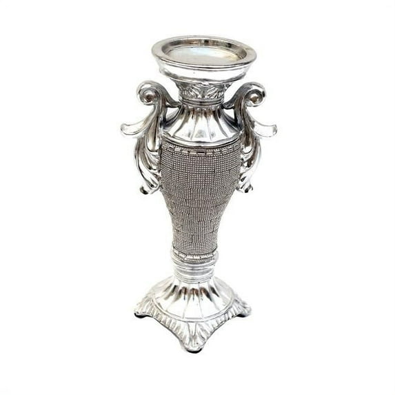 Ambrose Chrome Plated Crystal Embellished Ceramic Candlestick Holder (6 In. x 4 In. x 11.5 In.)