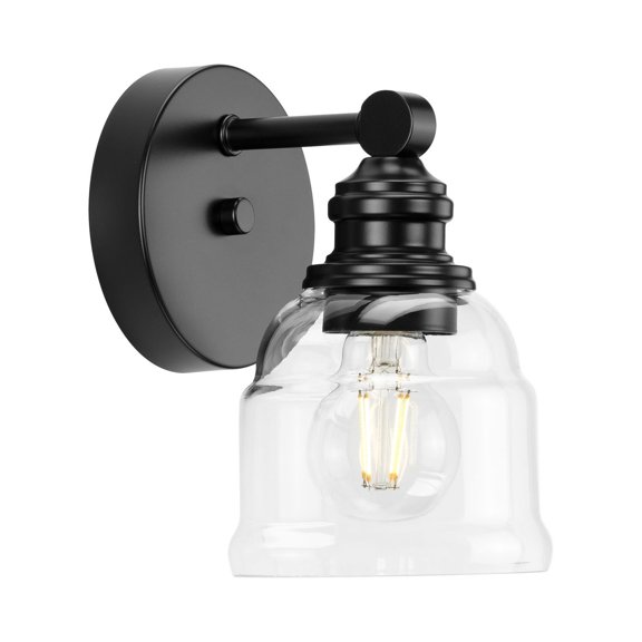 Ambrose Collection One-Light Farmhouse Matte Black Clear Glass Bath Vanity Light