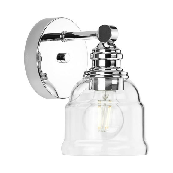 Ambrose Collection One-Light Farmhouse Polished Chrome Clear Glass Bath Vanity Light