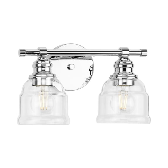 Ambrose Collection Two-Light Farmhouse Polished Chrome Clear Glass Bath Vanity Light