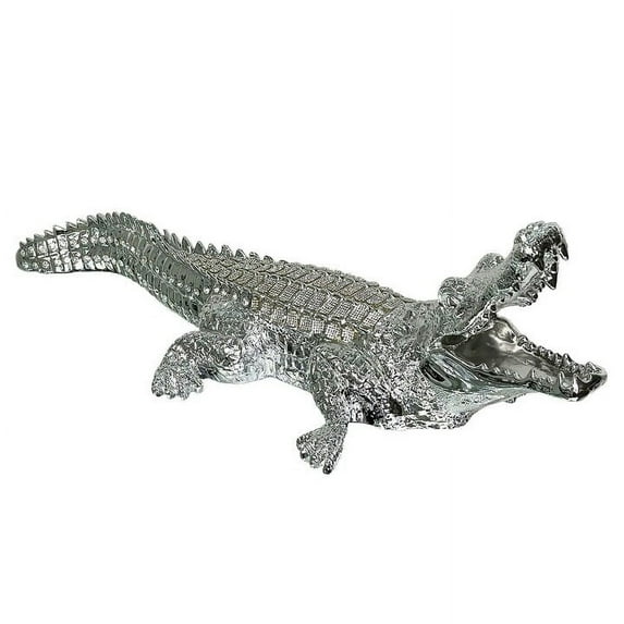 Ambrose Diamond Encrusted Chrome Plated Crocodile (34"L x 10.5"W x 9"H)