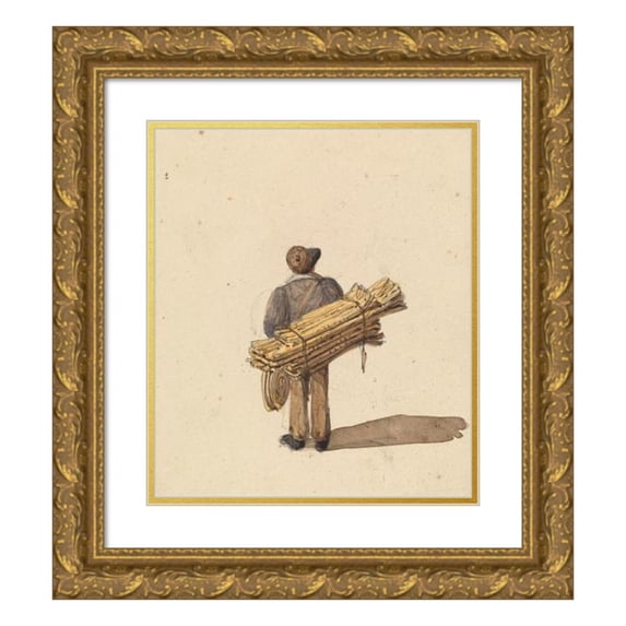 Ambrose Poynter 20x23 Gold Ornate Framed and Double Matted Museum Art Print Titled - Sketches from Life in Paris; Man with Hanks of Rope (ca. 1835)