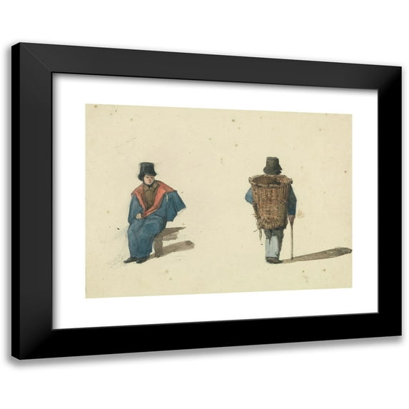 Ambrose Poynter 24x18 Black Modern Framed Museum Art Print Titled - Scenes from Life in Paris; Man Seated and Man Carrying Basket (ca. 1835)