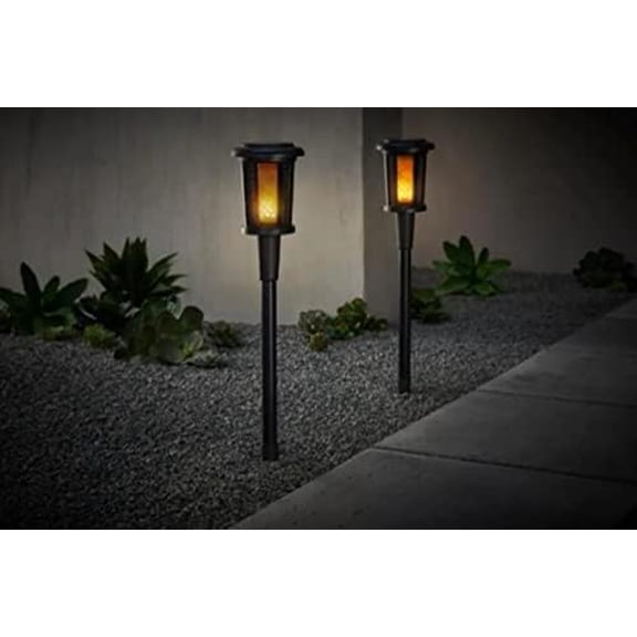 Ambrose Solar 6 Lumens Matte Black Integrated LED Flicker Flame Torch Path Light with Adjustable Height (2-Pack)$$Tools & Hardware Other