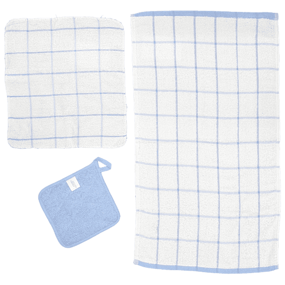 Ambrosia 3 Piece Set | 1 Kitchen Towel 1 Dish Cloth 1 Pot Holder Light Blue