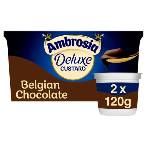Ambrosia Deluxe Custard Belgian Chocolate Dessert Snack Pots 2 x 120g, British Import (Pack of 2)