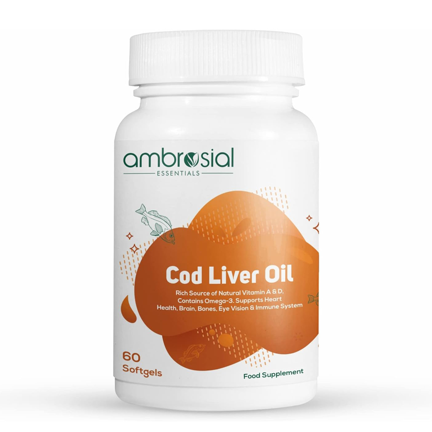 Ambrosial Pure Cod Liver Oil 300mg High Strength Cod Liver Oil Rich in Omega 3 EPA DHA