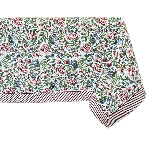 Ambrosiaton Rectangle Boho Spring Summer Tablecloth Handblock Fltable Cloth Linen For Kitchen Dining Parties Wedding Outdoors Easter Decor 60 X 108 Inches I 8 Seater