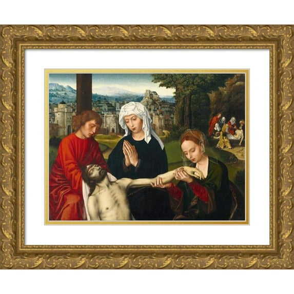 Ambrosius Benson 14x12 Gold Ornate Wood Frame and Double Matted Museum Art Print Titled - Pieta at the Foot of the Cross (1530)