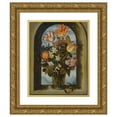 thumbnail image 1 of Ambrosius Bosschaert the Elder 15x18 Gold Ornate Wood Frame and Double Matted Museum Art Print Titled - Still Life of Tulips, Moss-Roses, Lily-Of-The-Valley and Other Flowers in a Glass Beak, 1 of 4