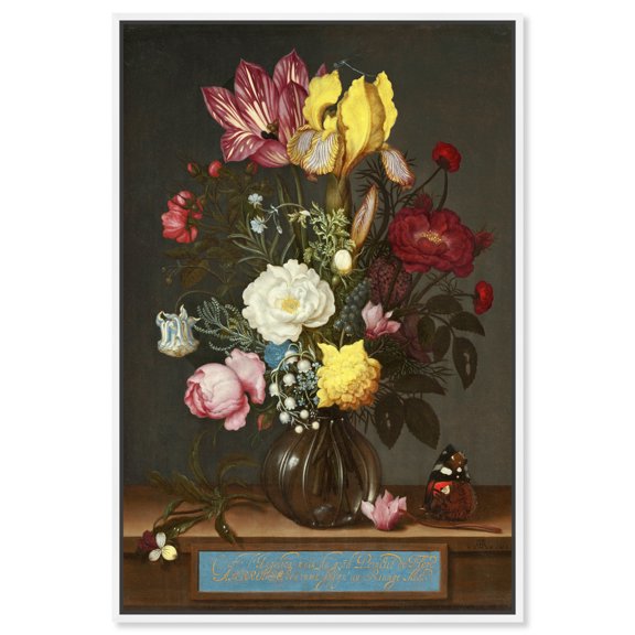 Ambrosius Bosschaert The Elder-Bouquet Of Flower In A Glass Vase Canvas Wall Art by Art Remedy, White Floater Frame, 36"x54"