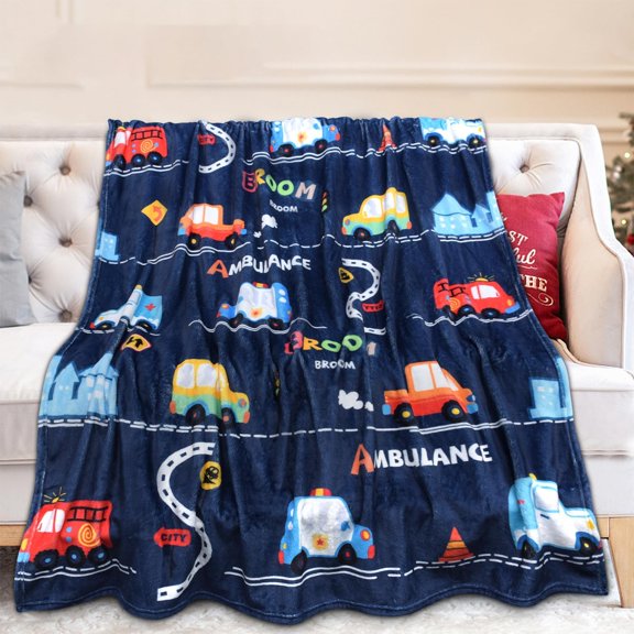 Ambulance Car Throw Blankets Toddler Baby Kids Blanket for Daycare Cute Soft Fuzzy Warm Winter Blanket for Nap Birthday Toys for Boys&Girls