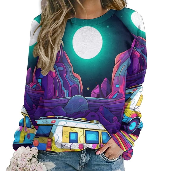 Ambulance Car Women's Floral Printed Sweatshirt Long Sleeve Crewneck Casual Loose Vintage Graphic Pullover Tops