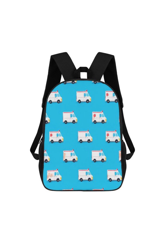 Ambulance Pattern on Blue Background Backpack 17in Laptop traveling Bag Bags