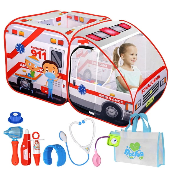 Ambulance Pop-up Play Tent for Kids with Sounds, Doctor Kit & Ball Pit for Toddlers & Up - Easy Setup Pop up Toy, Kids Tent for Indoor & Outdoor, Emergency Vehicle Playset, Pretend Play, Great Gift